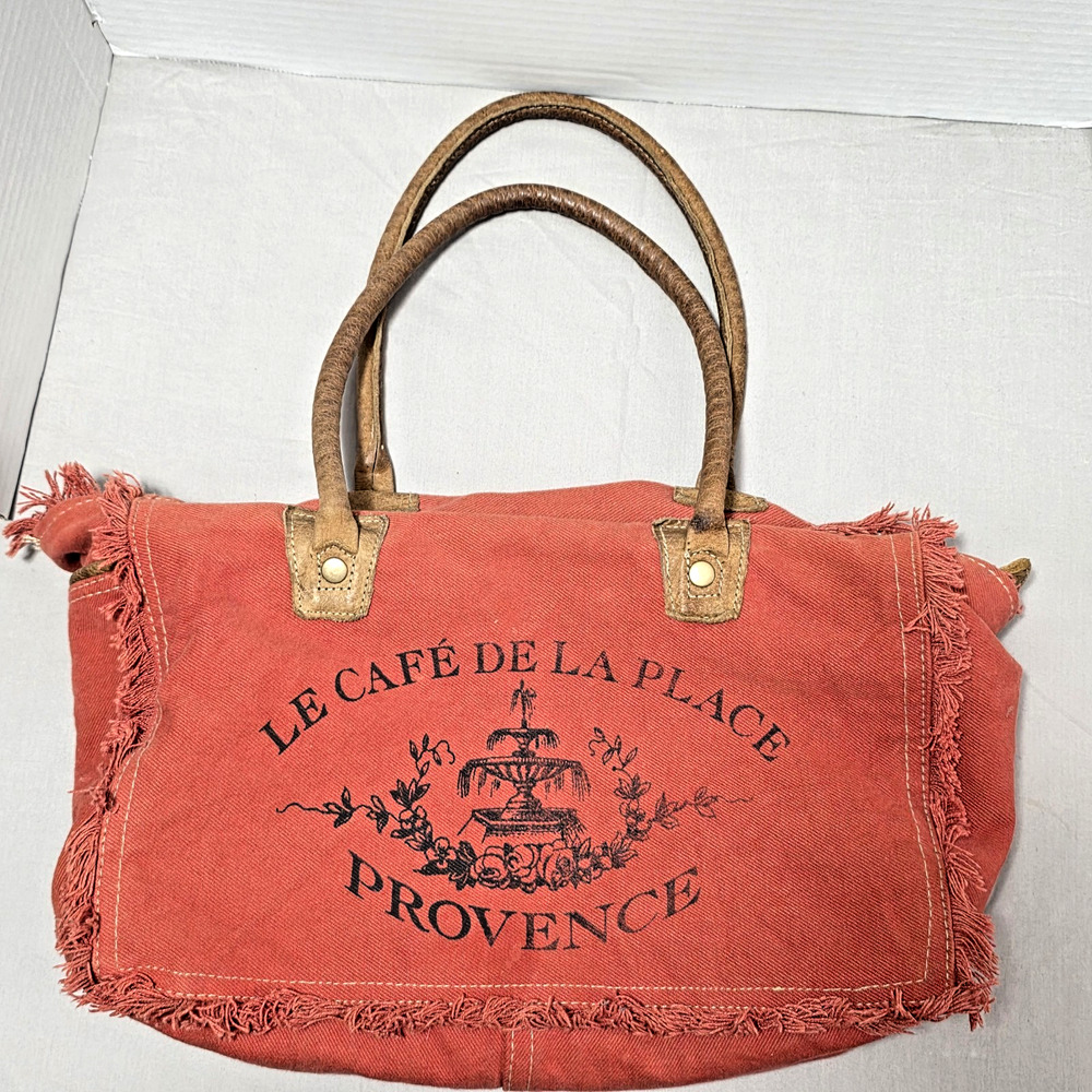 Myra Bag Terracotta Canvas & Leather Fringe Shoulder Bag - Boho Upcycled Tote